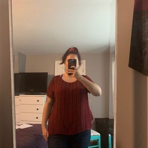 Burgundy, black, and gold striped T-shirt